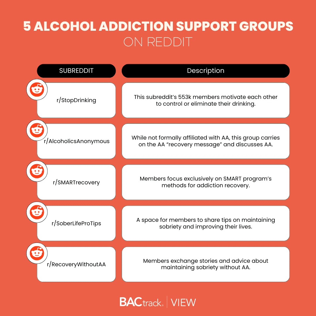 infographic showing where to find sober friends on reddit